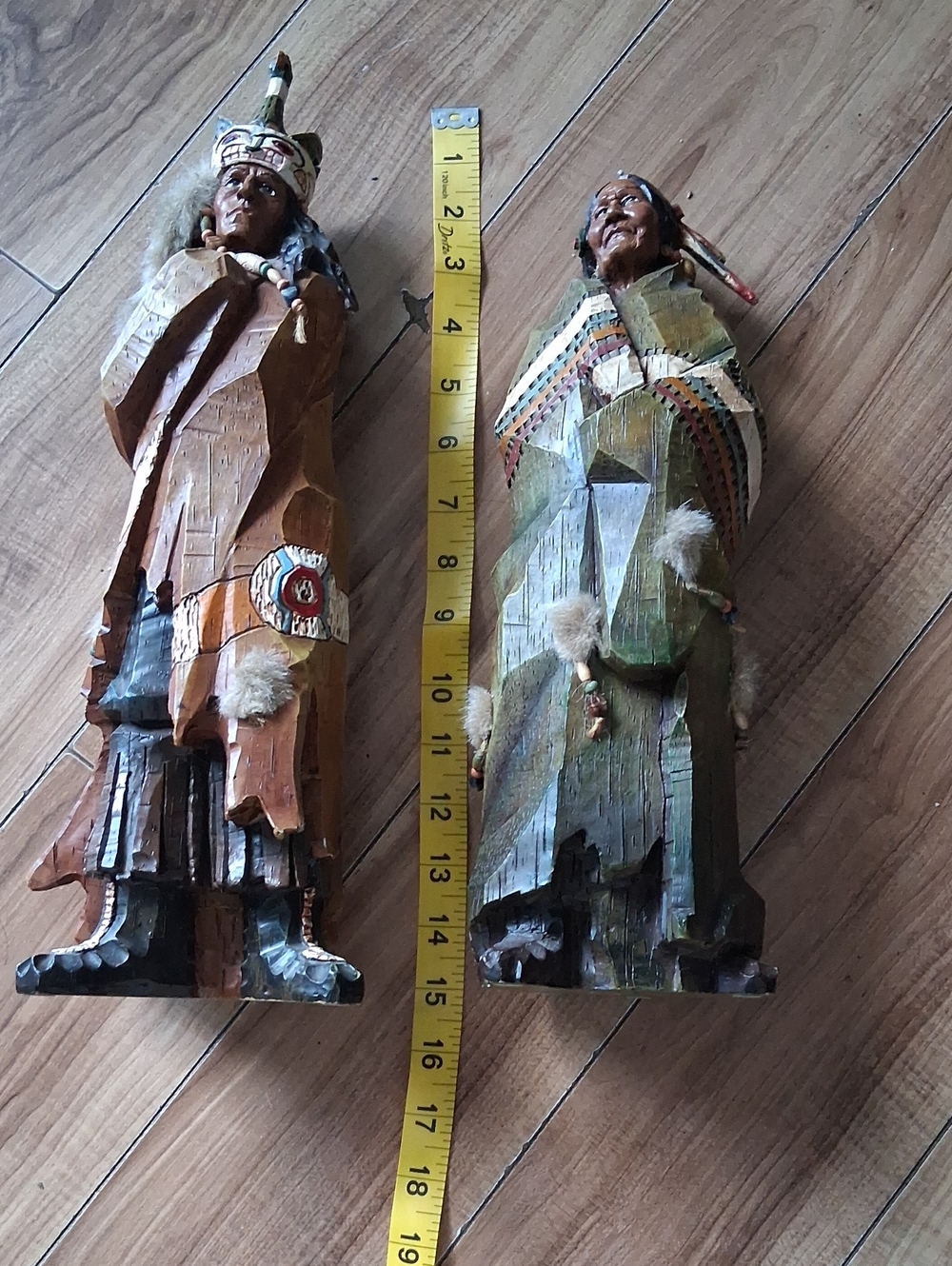 Hand-Carved Native American Figurine - Brown & Green